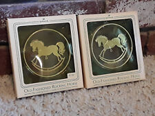 2 Hallmark Ornaments - Old Fashioned Rocking Horse - Keepsake, Etched Brass 1984 picture
