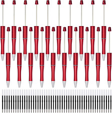 20Pcs Red Beadable Pens Plastic Bead Ballpoint Pens Bulk with 50Pcs Black Ink Cu picture