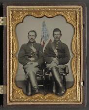 [Two unidentified soldiers in Union uniforms in front of American flag] picture