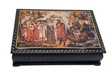 Vintage Russian Lacquer Box Hand Painted Red Interior picture