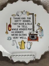 VTG My Kitchen Prayer Thank God For Dirty Dishes Wall Plate Poem Gold Rim 7.5