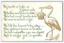 1910 Stork Delivering Baby In Basket Cuttingsville Vermont VT Antique Postcard picture
