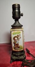 Antq Asian Japanese Moriage Satsuma Porcelain Hand Painted Table Lamp Metal Base picture