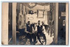 1907 Home Interior Rocking Chair Trumpet Elyria OH RPPC Portiere Photo Postcard picture