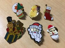 Christmas Santa Snowman Gift Vintage Enamel Pinback Lapel Pin Lot Of 6 picture