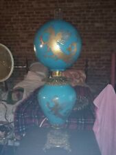 Stunning Antique Blue Dragon Huge Gone With Wind Oil Lamp C1860 picture