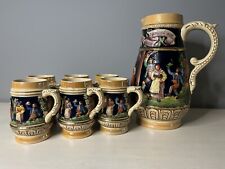 german pitcher 9.5” and set of 6 mugs 4.5”  People dancing made in germany VTG picture