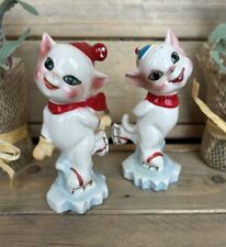 Vintage Ice Skating Pixie Cats Salt & Pepper Shakers JAPAN Anthropomorphic RARE picture