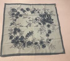 Japanese Scarf Blue Lotus Rose Of Sharon Flowers Garden Vintage 26” Square picture