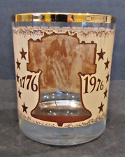 VINTAGE 1776-1976 Liberty Bell & Declaration BICENTENNIAL Gold Rimmed Glass picture
