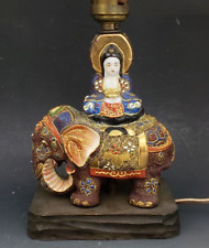 Antique Japanese Satsuma Moriage Buddha & Elephant Lamp Table/Desk/Nightstand picture