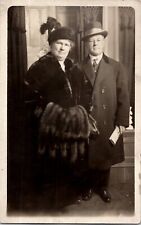 RPPC Rich Affluent Husband Wife Portrait Fur Coat Antique Real Photo Postcard picture