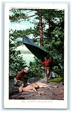 c1905 Hunting In The Adirondacks New York NY, Boys Gun Rifle Canoe Postcard picture