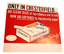 Only in Chesterfield ...They Satisfy Cigarette Advertising Cardboard Sign VTG picture