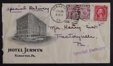 Hotel Jermyn Scranton PA Special Delivery Postage Envelope & Letterhead Bk1-1 picture
