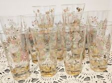Vtg, MCM 11 Gold, and Pink  Floral Drinking Glasses. Timeless. 3 Sizes picture