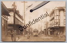 Real Photo Commercial St. Trolley Drug Store At Astoria OR Oregon RP RPPC L100 picture