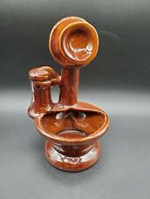 Vintage Mr. USA Brown Ceramic Pedestal Telephone Planter, ashtray 9
