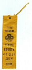 Vintage 1939 Peoria County Illinois 4-H Club Show Fifth Premium Ribbon Beef $3 picture