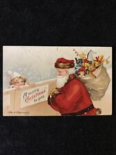 Christmas Santa Child Bag Toys Signed Clapsaddle c1910 UNP DB EMB Postcard Snow picture