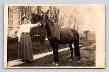 RPPC Beautiful Young Woman Eva With Bob Western Horse Afraid of Stumps Postcard picture