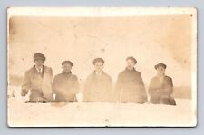 c1904-1918 RPPC Postcard Five Men in the Snow Cal a Kee Co? Hats Flat Caps picture