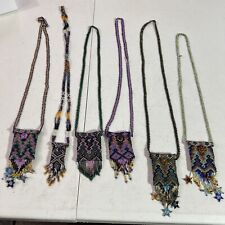 Native American Indian Beaded -Seed Bead- Necklace Medicine Bag Pouch Lot Of 6 picture