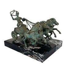 Vintage De Benedicts Imports Italy Metal Chariot Rider Horses Marble Base Statue picture