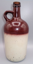 VINTAGE BROWN & WHITE PAINTED GLASS JUG BOTTLE WITH HANDLE picture
