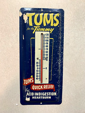 Vintage 1960's Tums Metal Advertising Thermometer Sign Pharmacy Quick Relief picture