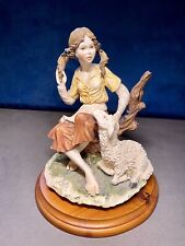Rare Hand Painted Sculpture - Young Girl With Lamb Hand Painted Italy picture