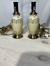 Matching Pair Of 6.25” Lamps Brass/Ceramic Ivory Floral Gold Painted Tested picture