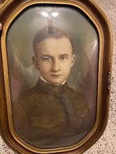 Antique military soldier in bubble glass frame wooden USA Soldier? Foreign? picture