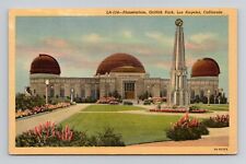 Postcard Planetarium Griffith Park Los Angeles California CA, Vintage Linen K1 picture