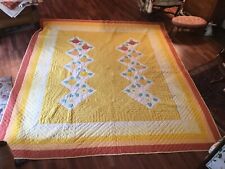 1960 Appliqué Embroidered flower Summer￼ Quilt 97x108 Banded Edge Hand Quilted picture