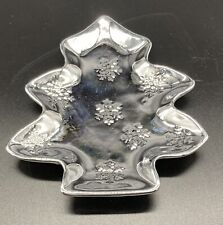 Ceramic Silvertone Metallic Christmas Tree Snowflake Dish Tray Holiday picture