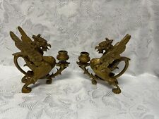 2 Antique Bronze Griffin Candlesticks/Candle Holders Circa Early 1900’s picture