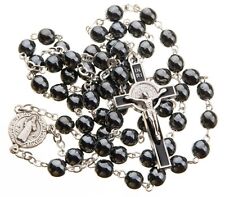 St Benedict Rosary Black Round Glass 7mm Beads 18