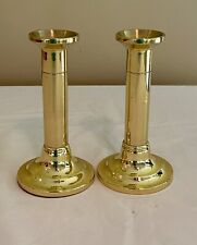 Pair of Baldwin Polished Brass Column Pillar Candlestick Holders 6.5” Tall picture