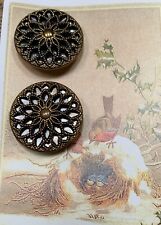 2 Vintage Exquisite Large 1  1/8” Gold Filigree  Mirror Metal Coat Buttons~NOS picture