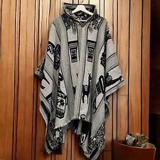 Peruvian Poncho Cape Mens Shamans Gray Black White Spiritual Hooded Andean picture