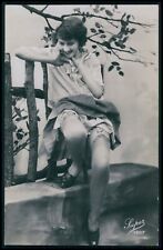 aa French risque woman near nude upskirt country girl old 1920s photo postcard picture