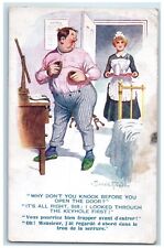 c1910's Angry Man Maid Delivering Tea Donald McGill Signed Antique Postcard picture