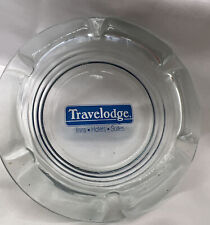 Vtg Travel Lodge Ashtray Clear Glass Round Clear Blue Writing picture