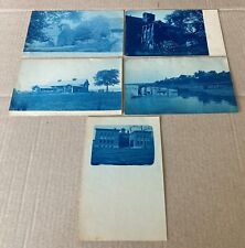 5 CYANOTYPE REAL PHOTO PCs ~ VARIOUS BLDGS & DOCK ~ 1903-20 picture