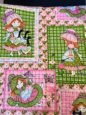 VTG HOLLY HOBBIE STYLE SUNBONNET GIRL CAT DUCK PATCHWORK CHEATER QUILT FABRIC 3+ picture