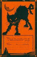 Whitney Halloween Invitation Postcard~Rare~Antique~Black Cat~Moon~JOL~c1920 picture