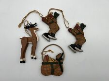 Lot of 4 Wooden Wood Christmas Ornaments Reindeer Bear Skating picture