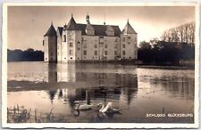 VINTAGE POSTCARD SWAN LAKE AT CASTLE GLUCKSBURG GERMANY REAL PHOTO RPPC 1931 picture