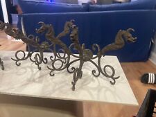 Vintage 3 Piece Set of Metal Ornate Dragon Fireplace Andirons or Wall Decor picture